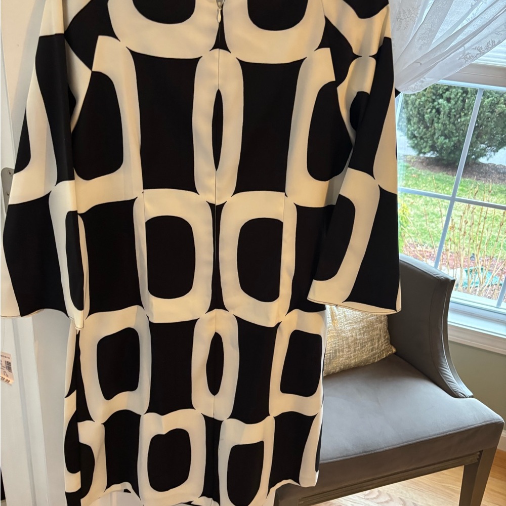 dressbarn Black and White Geometric Midi Dress